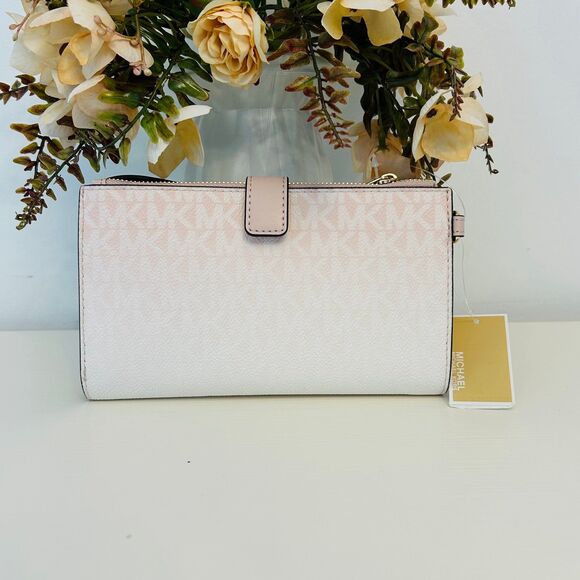 Michael Kors Wallet Jet Set Large Ombré Signature Logo Wristlet Powder Blush - Picture 2 of 4